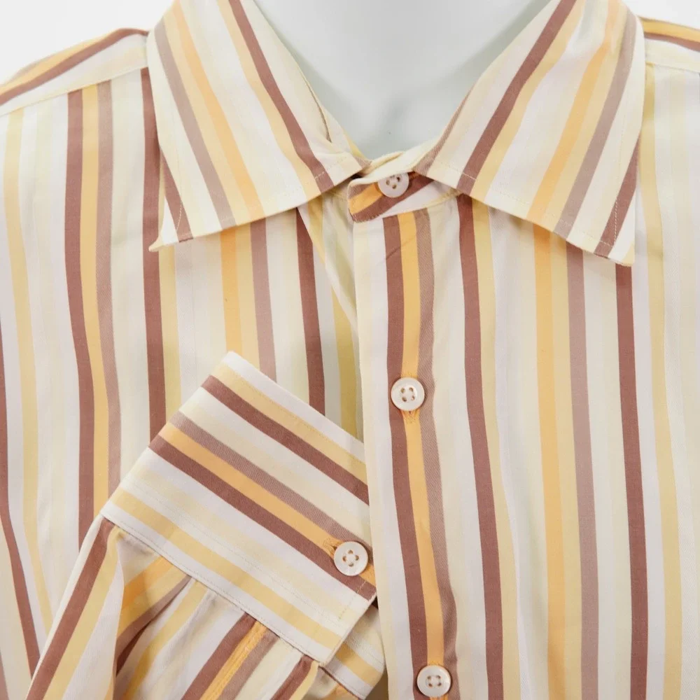 Banana Republic Yellow Striped Men's Large Cotton Collared Dress Shirt Long Slee